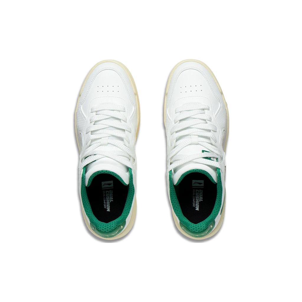 Li Ning We Wo Lite Round Toe Lace-Up Shock Absorbing Wear-Resistant Low-Top Skate Shoes Men Sneaker Beige Green AGCT115-5