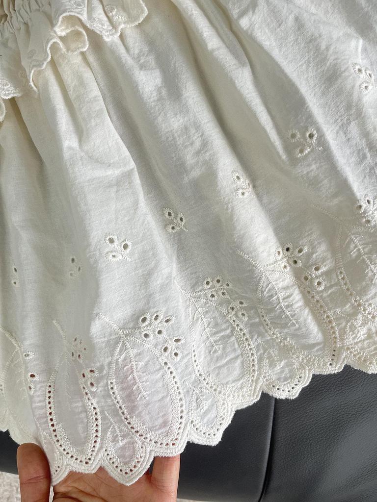 Women's Casual Versatile Sweet Side Tie Layered Cotton Skirt with Embroidered Apron