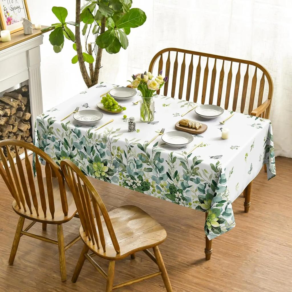 Rectangular Horaldaily Spring Summer Tablecloth Eucalyptus Floral Table Cover for Party Picnic Dinner Decor