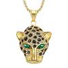 Bijoux Hip-hop Européens et Américains Collier Pendentif Tête de Léopard Yeux Rouges et Verts
