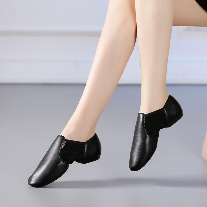 Genuine Leather Jazz Dance Shoes Tan Black Antiskid Sole Jazz Shoes High Quality Adults Dance Sneakers For Girls Women