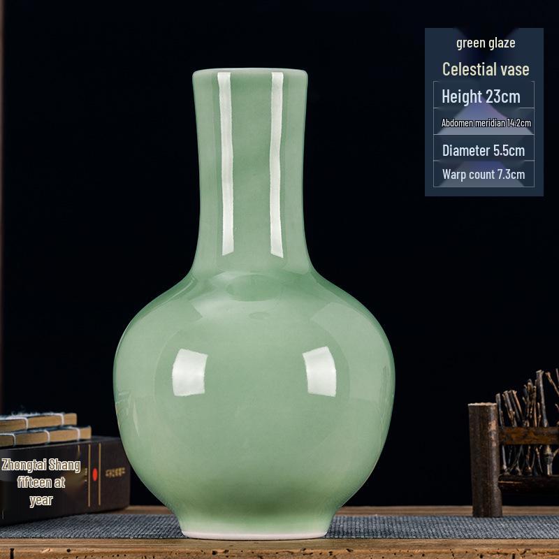 Green Glaze Antique Chinese-style Jingdezhen Ceramic Vase for Flower Arrangement and Home Decoration