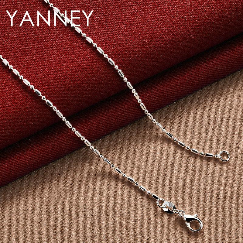 Original 925 Sterling Silver 16-30 Inches Bamboo Chain Necklace For Women Men Fashion Charm Jewelry Party Engagement Gift