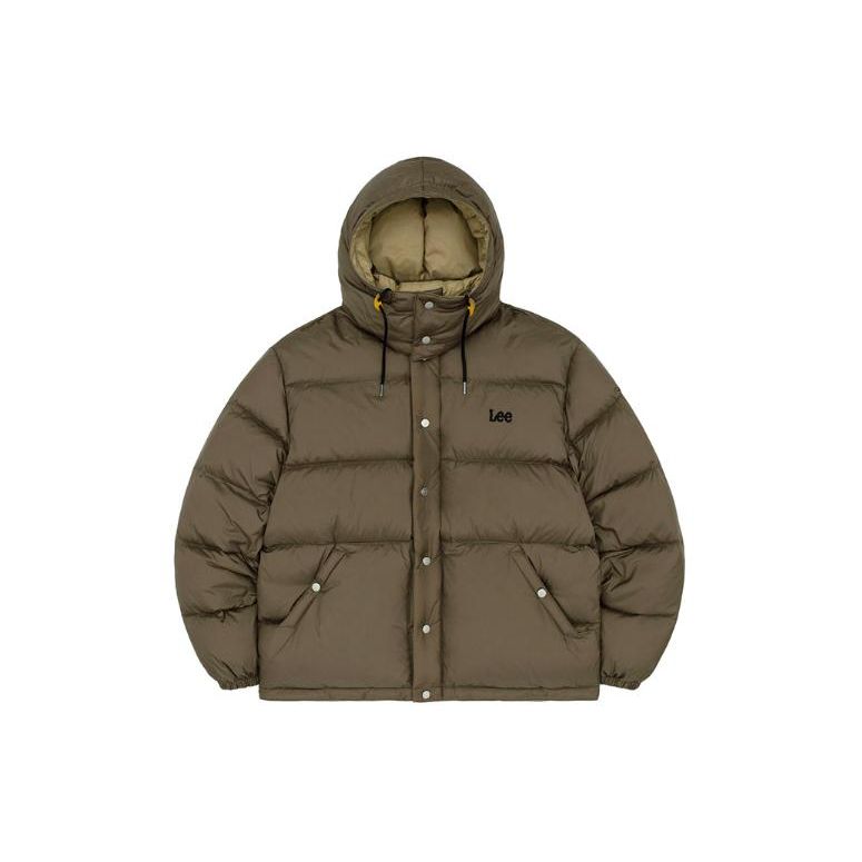 Lee Letter Pattern Zipper Duck Down Warm Hooded Down Jacket Unisex outerwear Beige LE2304DP04BE