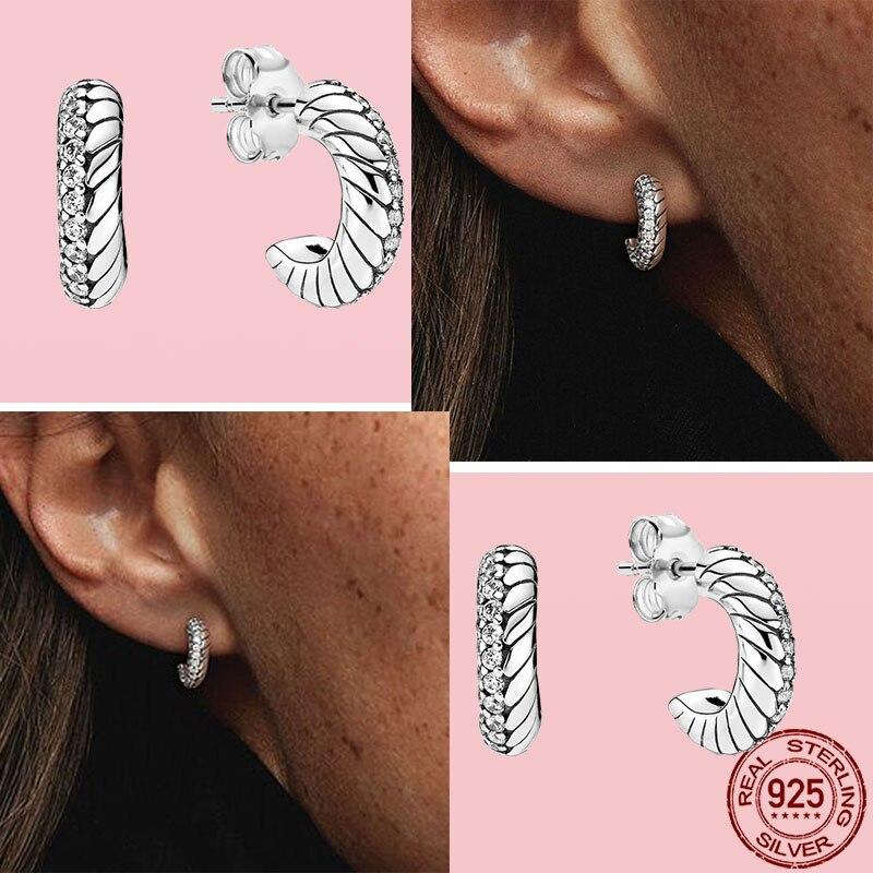Top Sale 100 %Real 925 Sterling Silver Pendiente Snake Chain Pattern Stud Earrings For Women Fit Original Earrings Jewelry Joyas