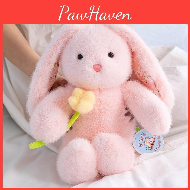 Plush Doll Rabbit Ornament With Flower Pattern For Romantic Gifts And Room Decor