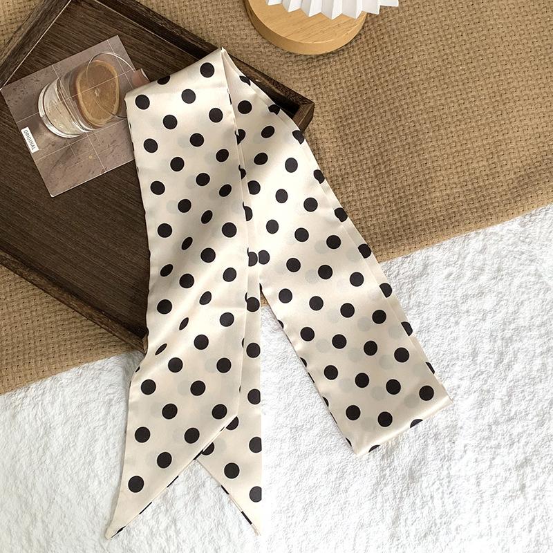 Polka dot silk scarf, long strip, high-end sense, summer retro binding, ribbon, streamer, multi-purpose, small scarf, headscarf, headband, belt.