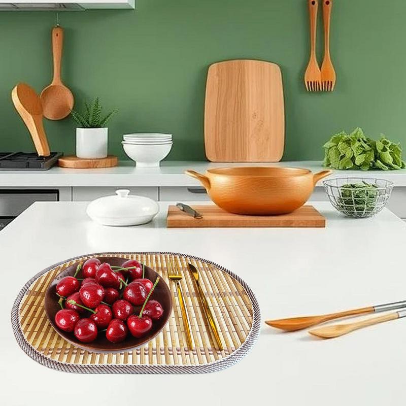 Oval Edge Bamboo Braided Placemats Washable Heat Resistant Table Place Mat for Home Kitchen Xmas Dining Table Party Decor