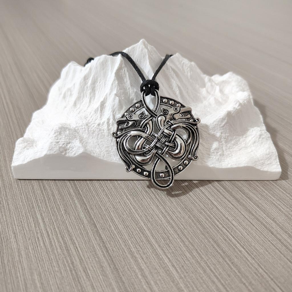 Vintage Viking Double Wolf Head Pendant Necklace Men's Jewelry Sweater Chain