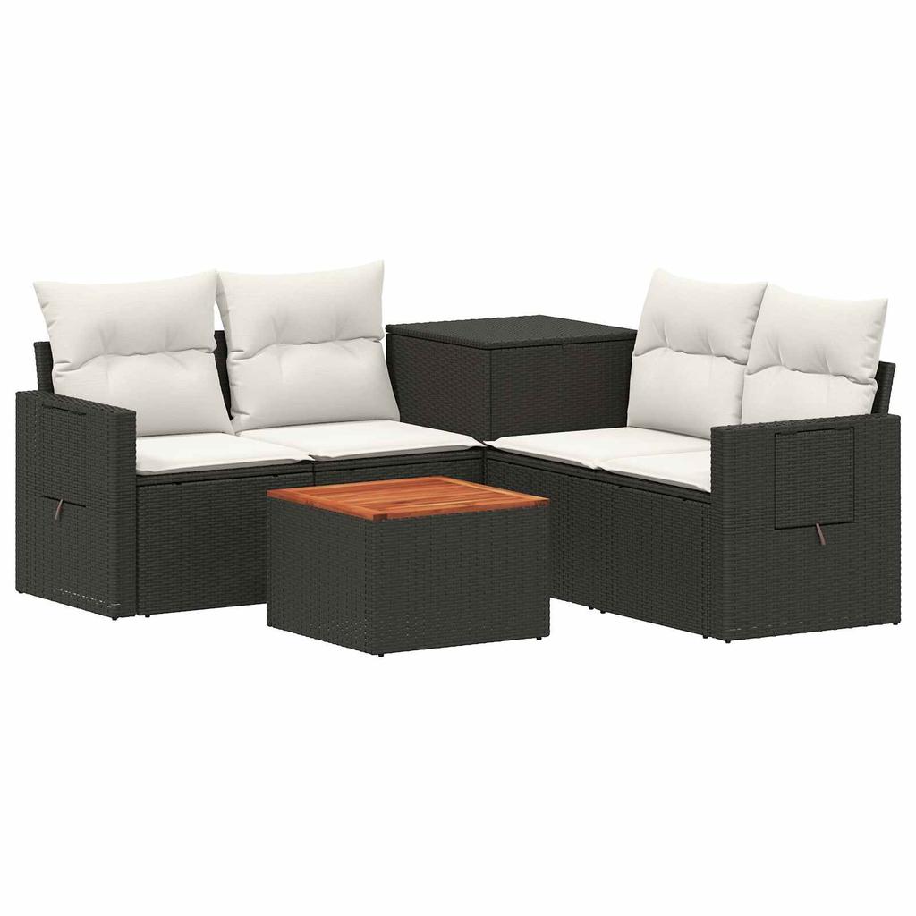 Sofa Set 6 Pieces Black and Cream White Poly Rattan and Steel