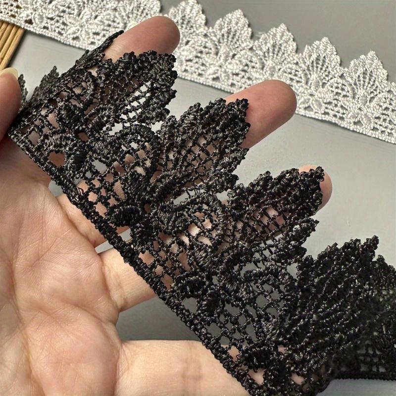3Yards White/Black Floral Lace Trim - Water-Soluble Flower Embroidery for Wedding Veils, Hair Accessories & DIY Clothing Crafts