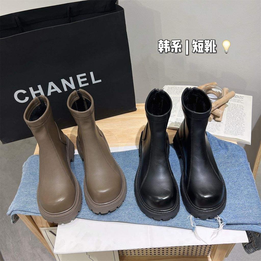 Martin boots women's British style 2025 winter new velvet thick-soled thin boots rear zipper inner heightening Chelsea short boots