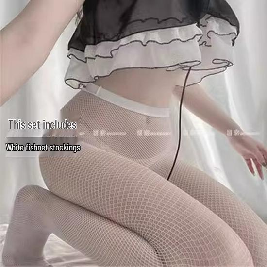 Sheer Black Over-the-Knee Lace Fishnet Stockings with Mid-Calf Erotic Design A8