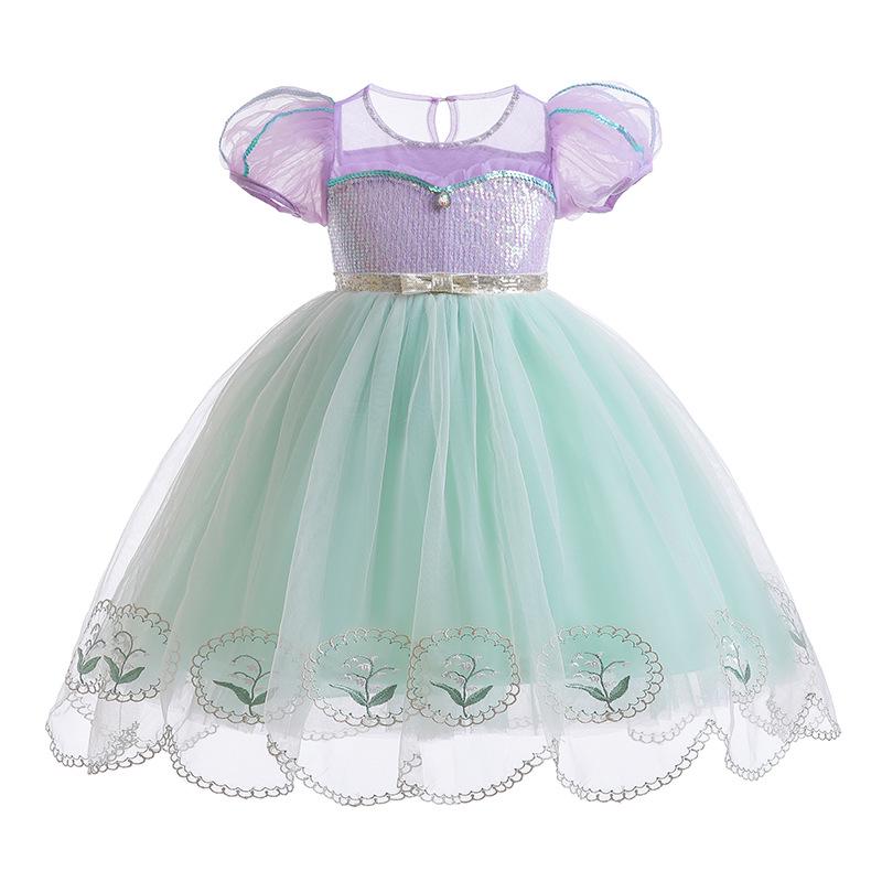 Girls' Puff Sleeve Mesh Princess Dress – Fashionable Summer Style