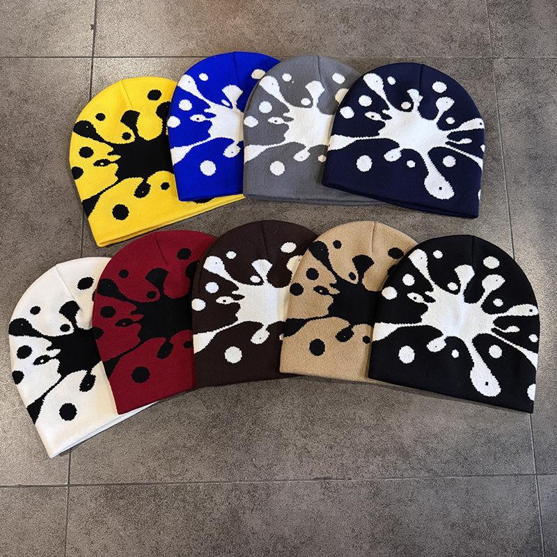 Water Drop Print Knit Beanie Men Women Soft Stretchy Skull Cap for Street Fashion Casual Outing Trendy Unisex Winter Hat