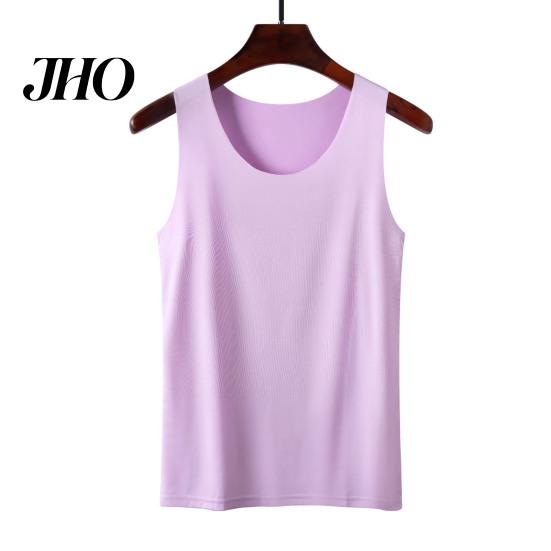 Women Seamless Ice Silk Vest Bottoming Sleeveless Pure Color Plus Size Stretchy Round Neck Dry Cooling Camisole Summer Dating Office Vacation