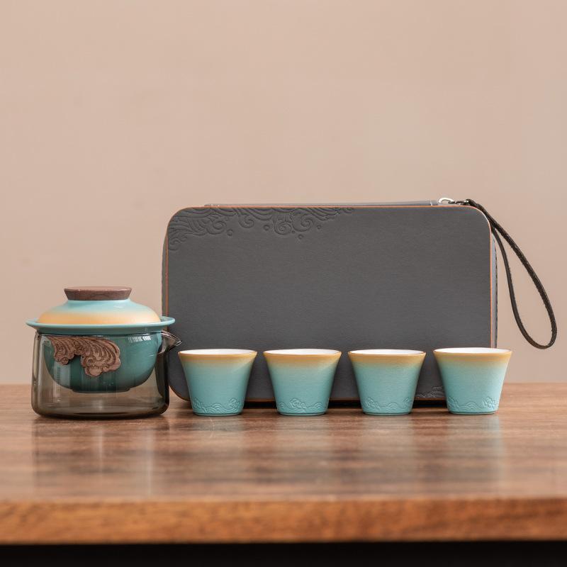 

High-end Japanese travel kung fu tea set storage set outdoor portable one pot three cups express cup business gift