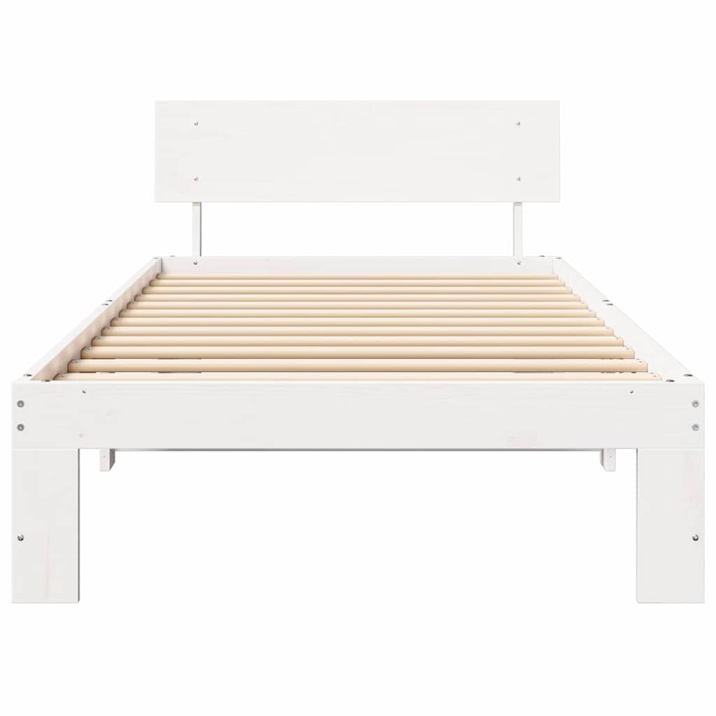 White Bed Frame with Headboard 75 x 190 cm Solid Pine Wood