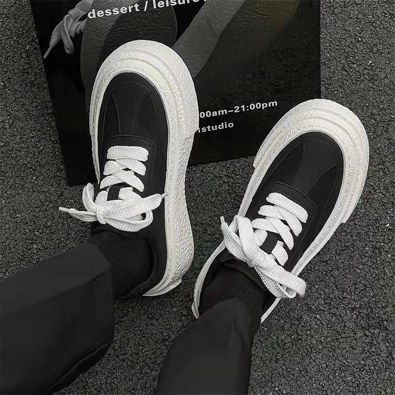 SYTK Spring Autumn New Designer Men's Vulcanize Shoes Fashion Casual Black White Men's Shoes Lace Platform Sneakers Male