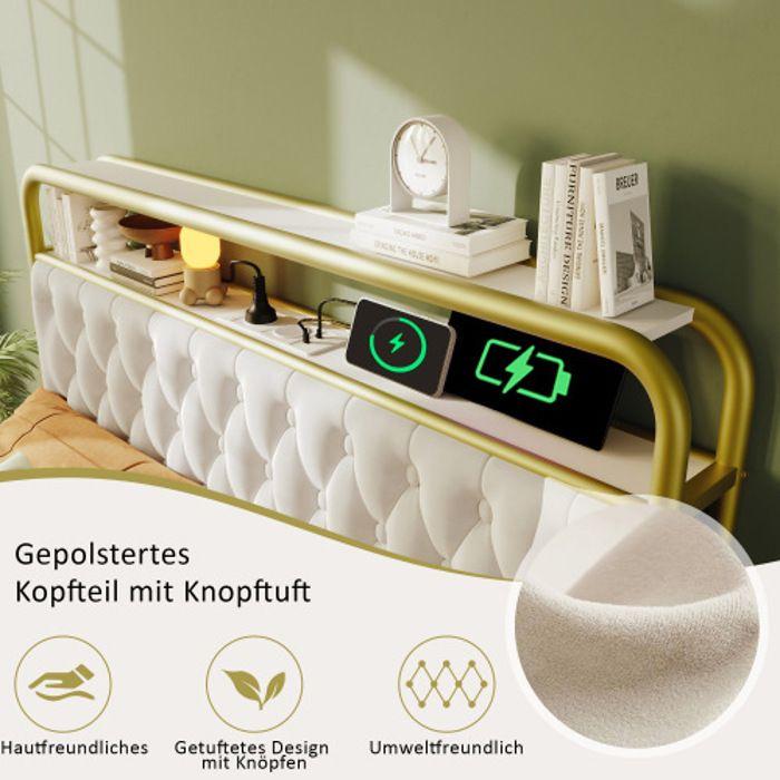 Lit Double - MUVOE - 140 X 200 Cm - Velours - 4 Tiroirs - Chargeur USB Intégré