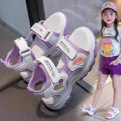 Girls' Beach Shoes 2024 New Summer Kids Princess Sandals for Vacation Soft Sole Anti Slip Girls Candy Color Flats Wear-resistant