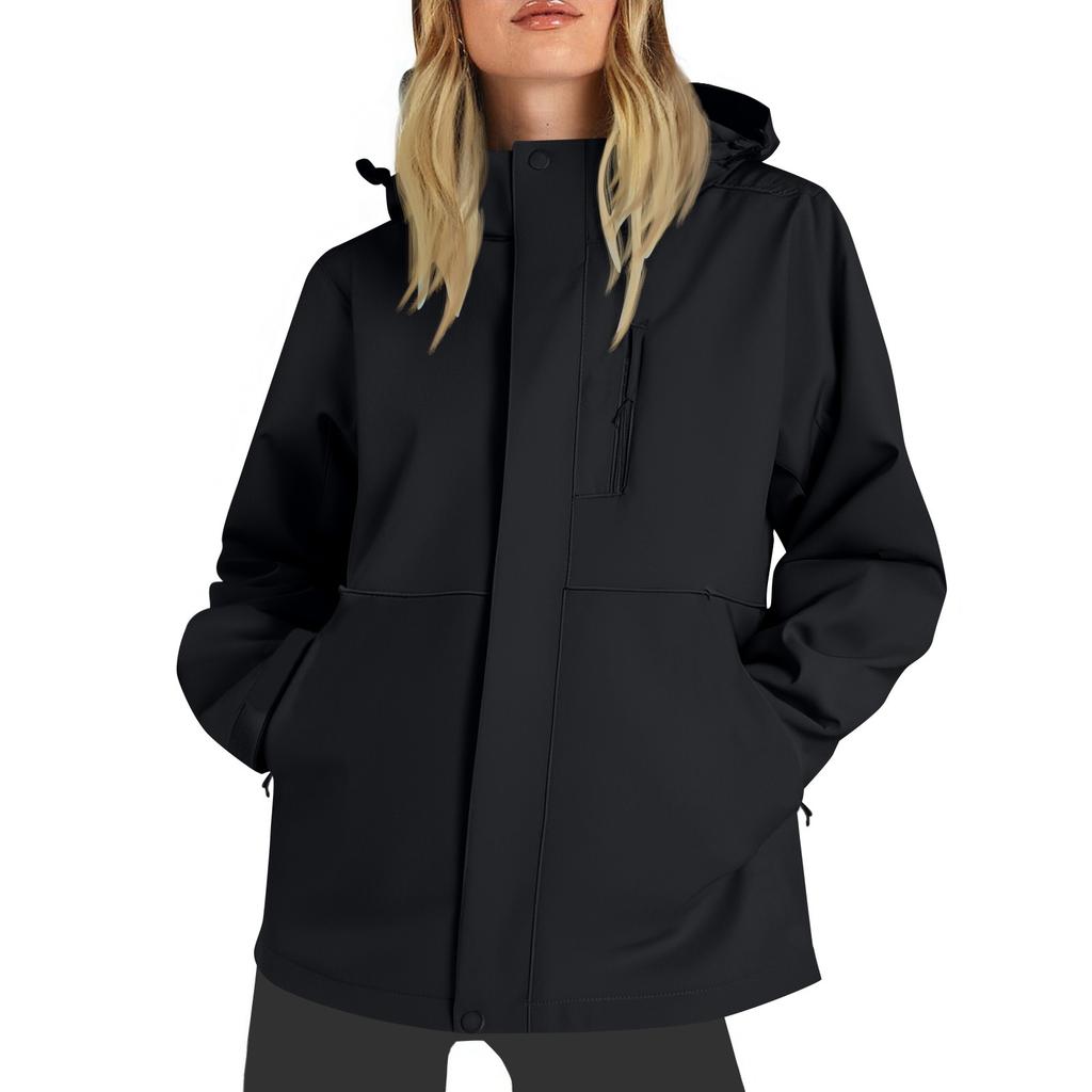 Women Solid Stripe Rain Jacket Outdoor Plus Waterproof Hooded Raincoat Windproof