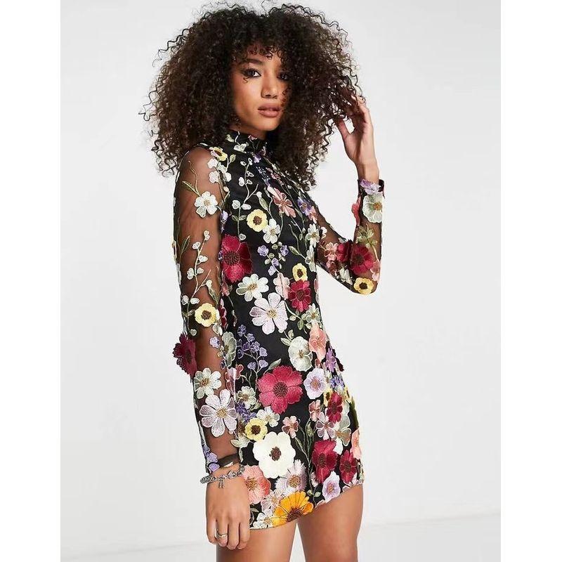 

2023 3D Flower Wrap Hip Sexy Dress Sheath Sexy Dress Pink XL