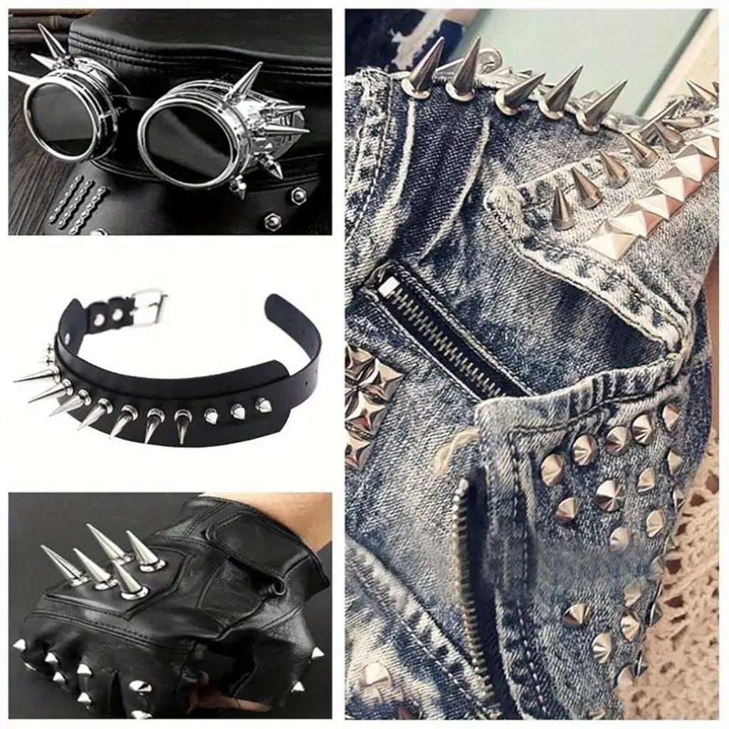 30 Sets Tapered Nails with Tool Boxes for Leather Crafts Metal Tree Cone Spikes Punk Style Clothing Accessories