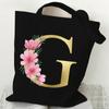 26 Golden Alphabet Floral Tote Bags for Women Large Capacity Canvas Casual New Flower Alphabet Printed Female Reusable Handbag