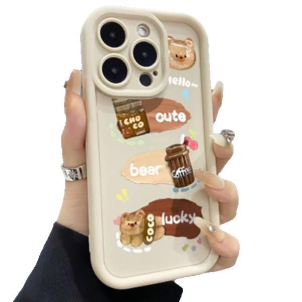 Ladder Shell Coffee Bear Graffiti Case for Apple iPhone 17 Pro Max, 16, 15, 14/13 Pro - Cute Design