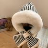 Striped plush hat scarf integrated female winter Korean version showing a small face cycling cold-proof knitted ear protector Lei Feng hat tide