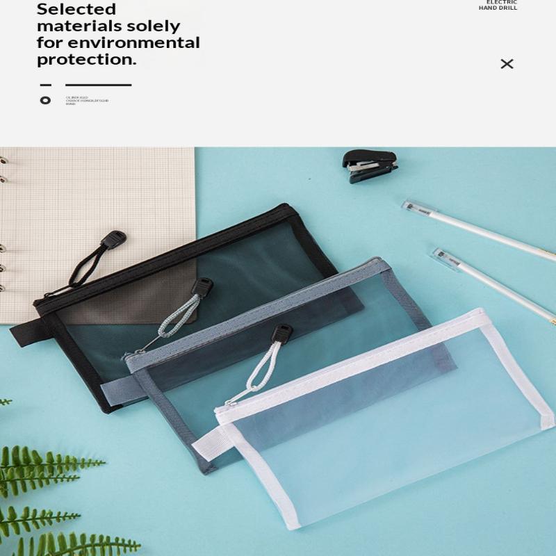 Mesh Pencil Pouches With Transparent Design And Durable Zipper Perfect For School Exams Office Daily Storage