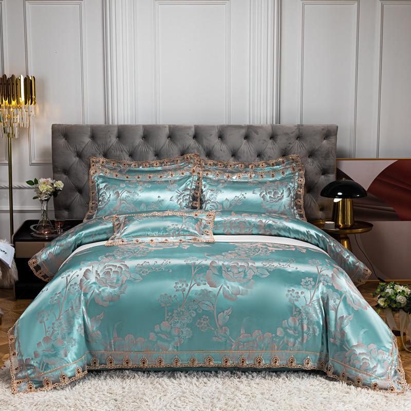 Luxury European Lace Trim Jacquard Silk Bedding Set