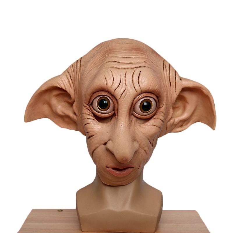 Máscara Realista Cosplay Elfo Dobby Fantasia de Halloween Adereço de Chapéu Marrom Látex Estilo Animal