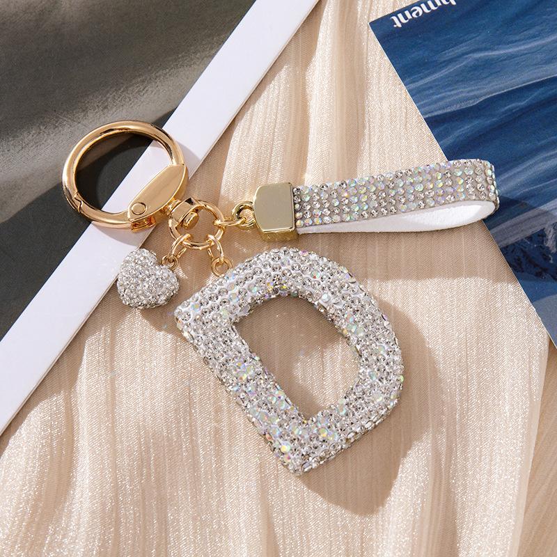 White Initial Keychain Shiny Cute A-Z Letter Key Chain Backpack Car Key Accessories Lanyard Couple Name Letter Pendant Gift