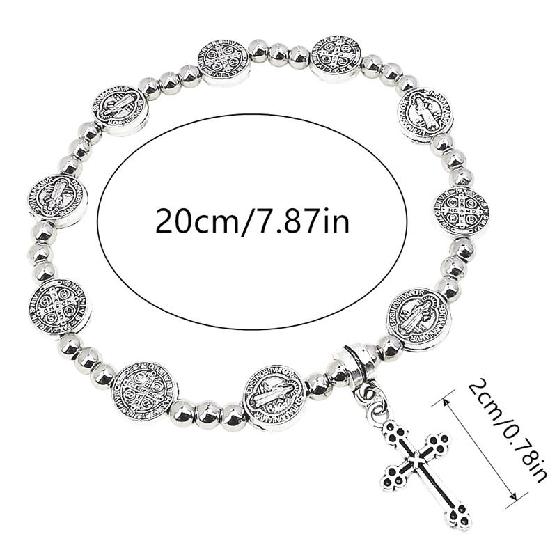 Retro Silver Color Saint Icons Religious Jesus Cross Beaded Bracelets Catholic Christian Jewelry Rosary Gift