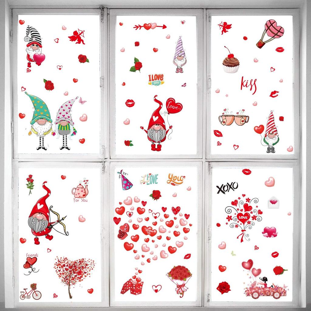149Pcs Valentine's Day Window Clings Decorations Heart Decal Party Ornaments Supplies 9 Sheets Removable Vinyl Window Sticker Decals for Home,