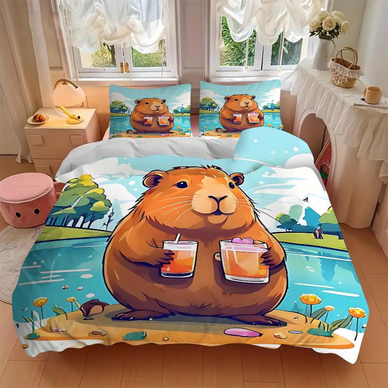 3pcs Anime Hamster Bedding Set - Includes One Quilt Cover and Two Pillowcases (No Core) - Perfect for Bedroom and Guest Room Decoration, Festive Gift,