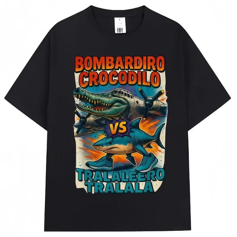 

Bombardiro Crocodilo VS Tralalero Tralala T-Shirt Funny Italian Brainrot Meme Popular T-shirts Men Women Loose Cotton Tees Tops S разноцветный