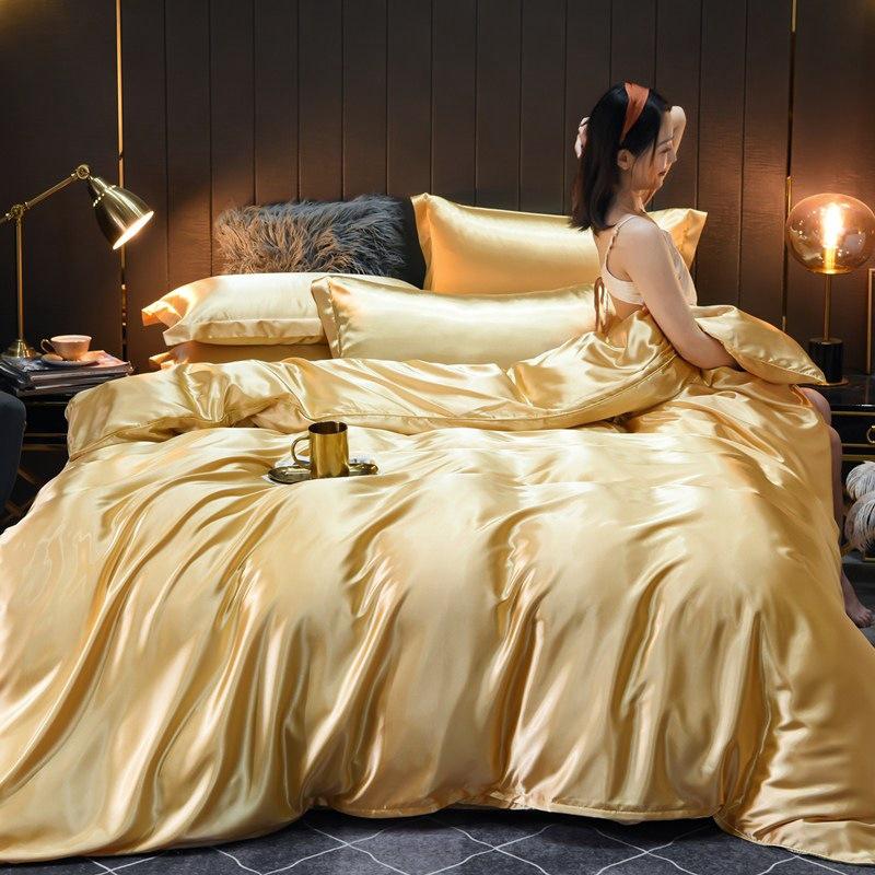 

Двухсторонний комплект постельного белья из трех предметов из чистого шелковистого мытого шелка с пододеяльником из тенселя 2.0m (6.6 ft) Bed 4pcs Set