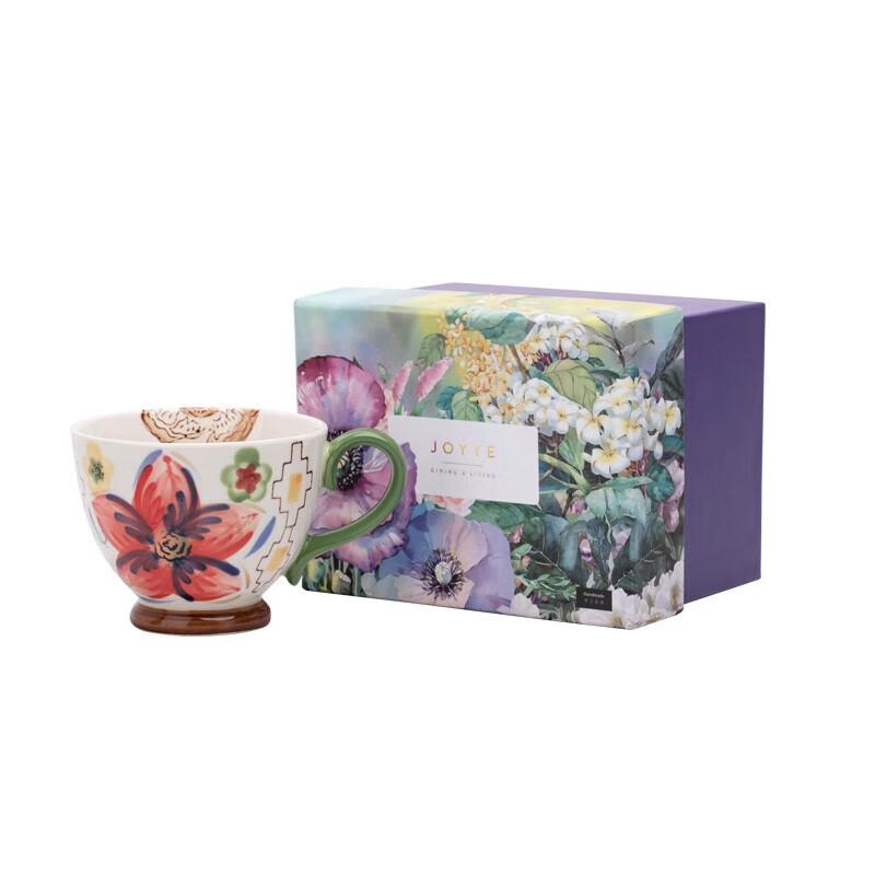 JOYYE Flower Jade Hand-Painted Ceramic Mug with Spoon