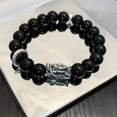 Chinese National Style Dragon Year Lucky Design Starry Sky Bracelet Niche Design Ins Versatile White Glazed Men's and Women's Bracelets