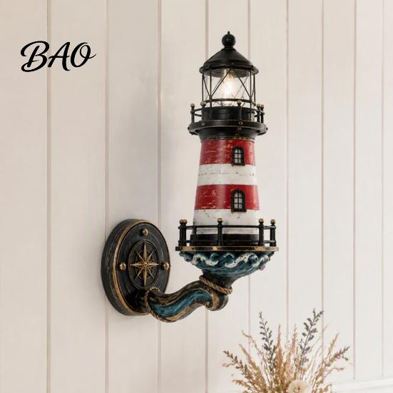 Atmosfærisk gangvegglampe Kystfyrtårnlampe, Sconce i harpiks med maritimt tema, Retro middelhavsstil Dekorativ Kreativ B&B-dekorasjon