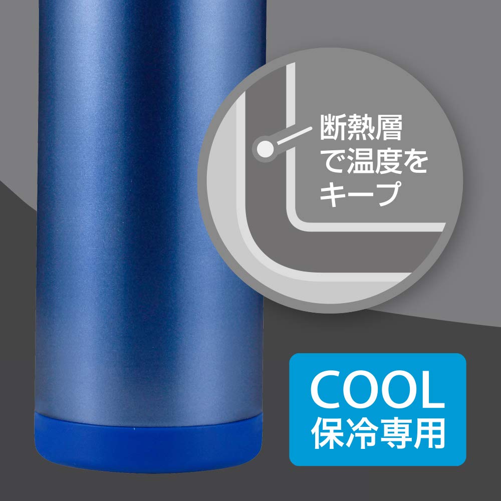 Wahei freiz Fortec Speed Sports Water Bottle with One-Touch Closure, 600ml, Blue, Vacuum Insulated, Direct Drinking, Keeps Cold, RH-1423