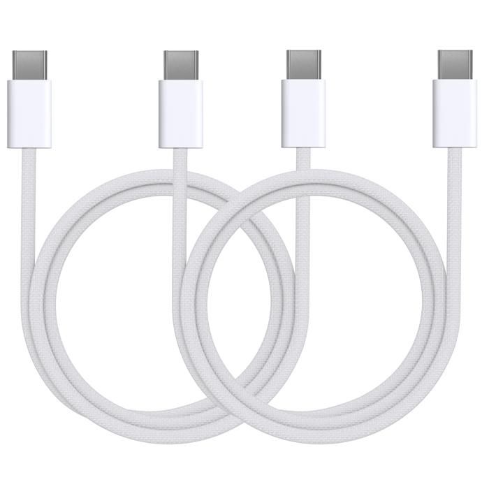 Chargeur Rapide 20W - Phonillico - Lot de 2 - Câbles USB-C 1m - Compatible Airpods 4/Pro 2/Max 2024