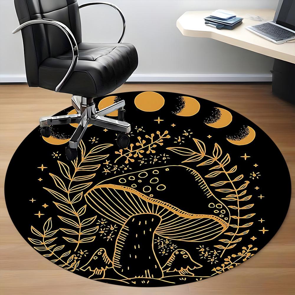 1pc Moon Phase Mushroom Phase Office Round Area Rug,  Mat Suitable For Office, Under Office Chairs Bedroom Living Room Home Decor, Room Deco