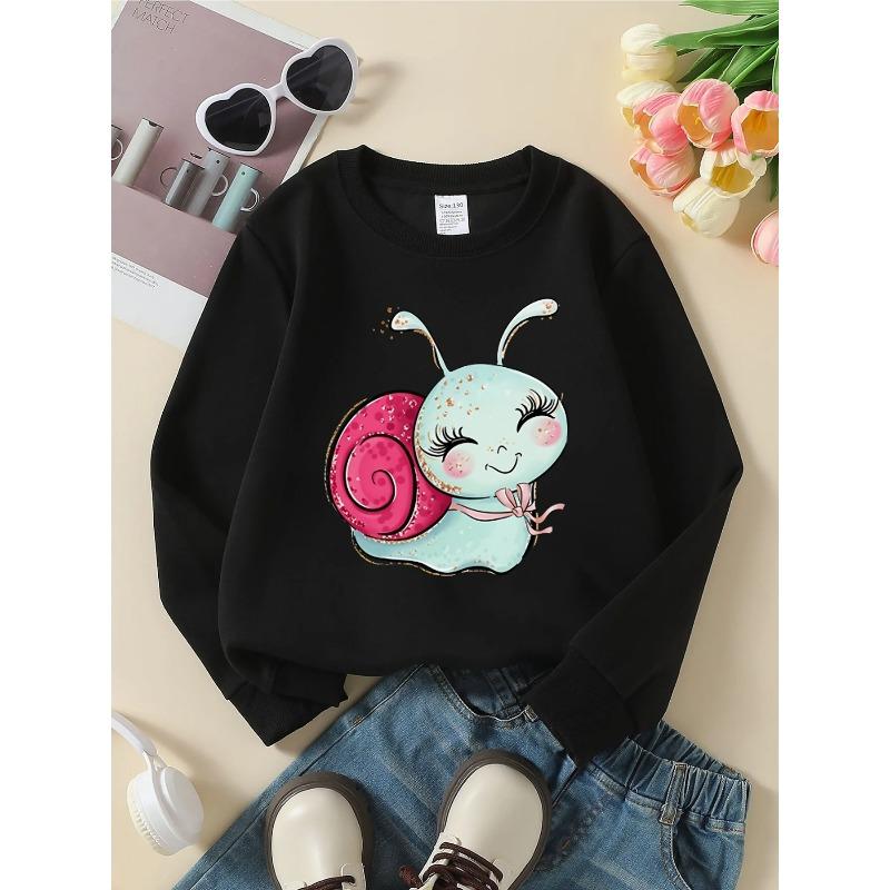 Girls' Crewneck Sweatshirt - Cute Snail with Pink Shell And Bow Machine Washable, Spring And Autumn