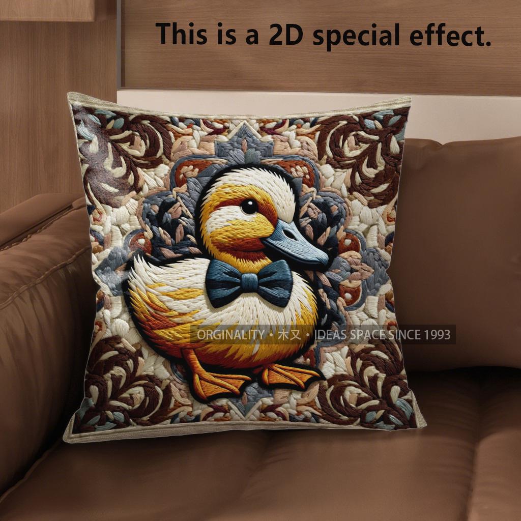 2D Cute Duck Bow-Tie Pattern Throw Pillow Covers Pattern Cushion Cover Suitable For Sofa Bedroom Car Pillow Cover
