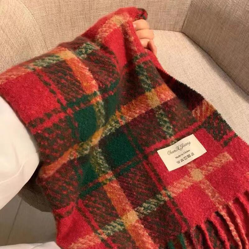 Retro Korean Style Plaid Shawl Scarf