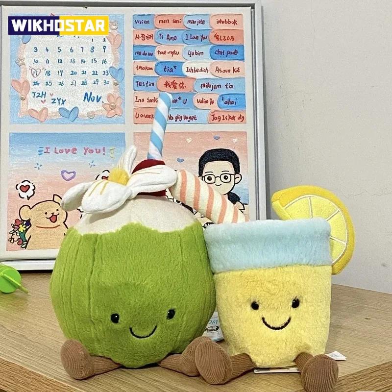 New In-Stock Jelly Cat Summer Coconut Backpack Pendant Lemonade Plush Cushion Home Bedroom Decorations Girl Gift